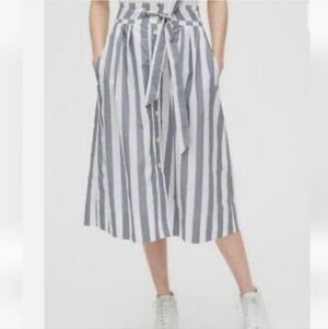 GAP Striped Button Front Midi Skirt in Grey and White